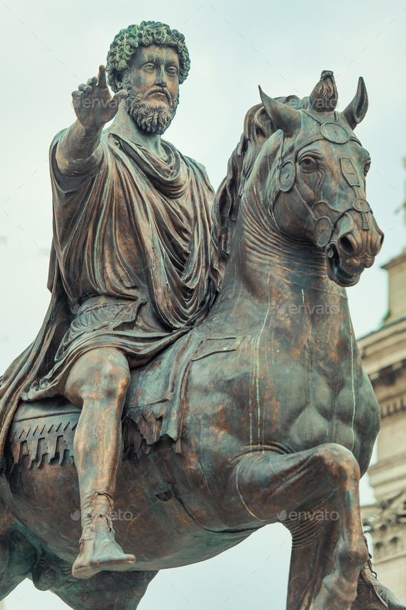 The equestrian statue of Marcus Aurelius, in the center of Camidoglio